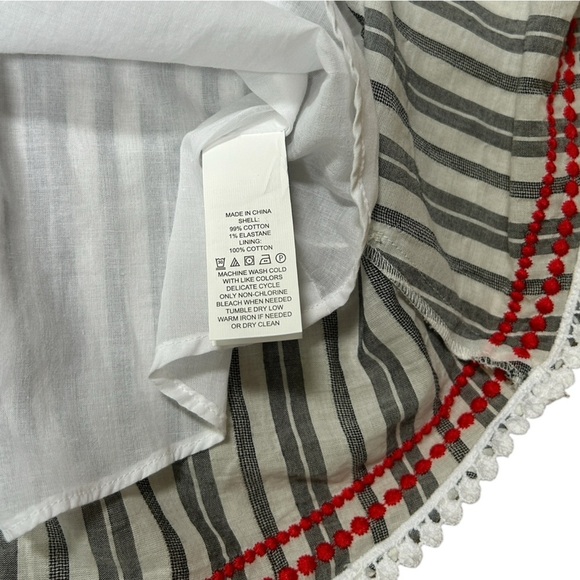 Kate Spade | Broome Street Red Floral Embroidered Stripe Tie Waist Dress, Size M - Picture 10 of 13